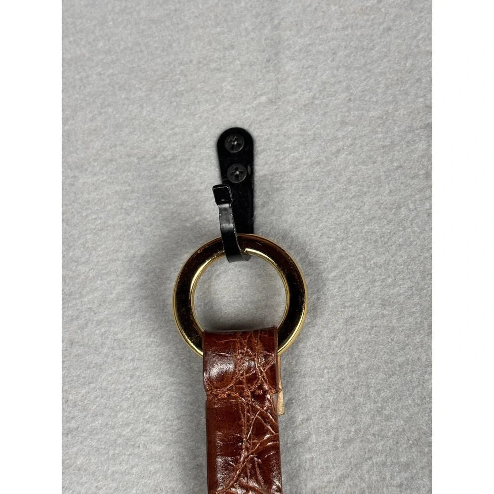 WCM Belt Womens Brown Italian Calfskin O-Ring Croc Embossed Gold Tip 2587-03